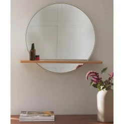 Fashion Espejo De Pared Redondo Con Estante De Madera Kenny Espejos De Pared