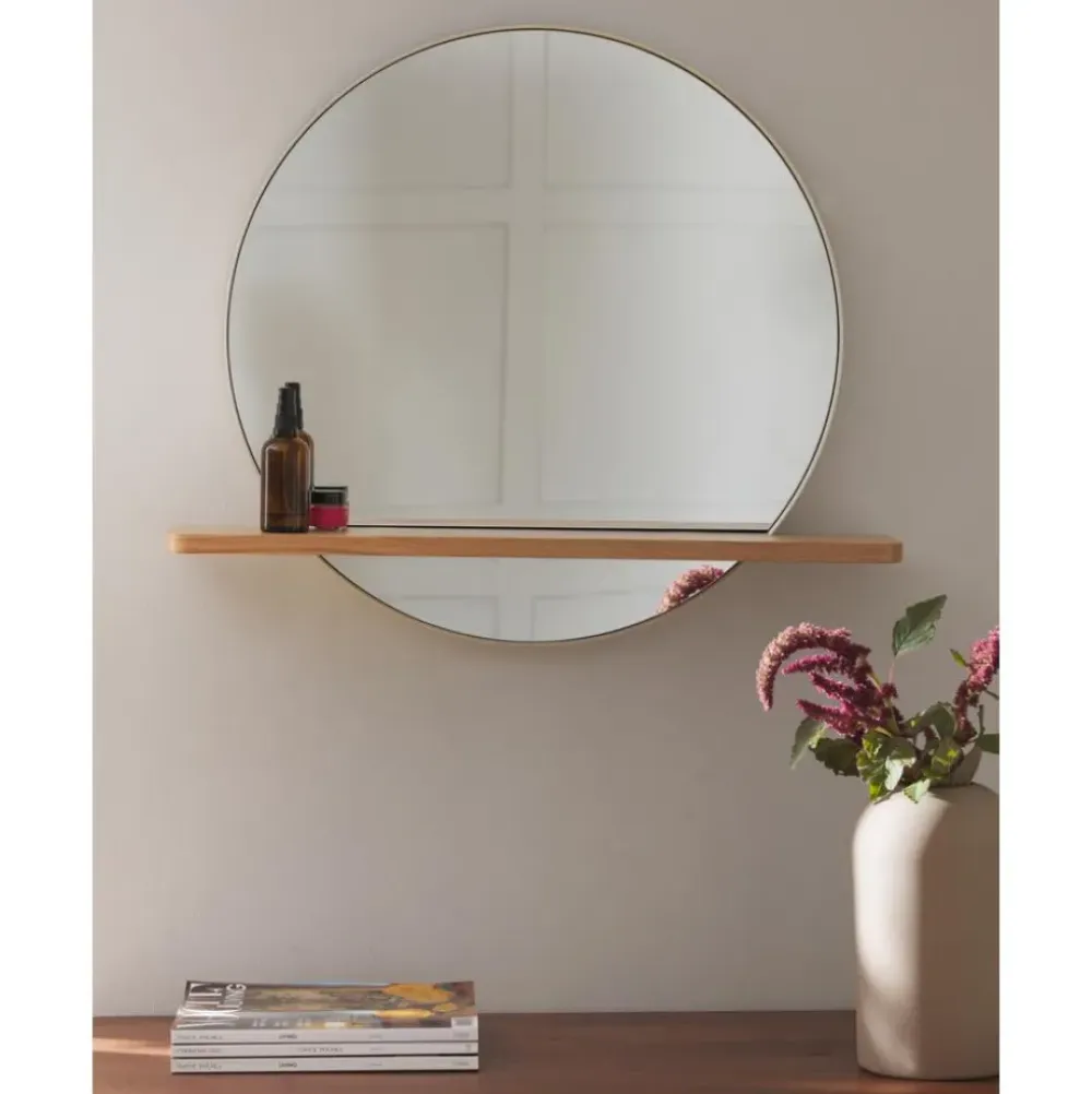Fashion Espejo De Pared Redondo Con Estante De Madera Kenny Espejos De Pared