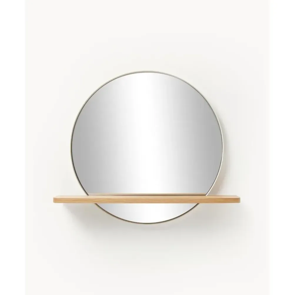 Fashion Espejo De Pared Redondo Con Estante De Madera Kenny Espejos De Pared