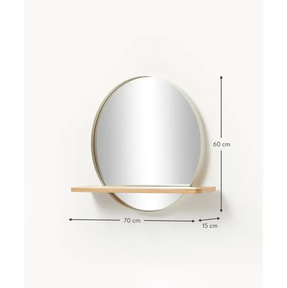 Fashion Espejo De Pared Redondo Con Estante De Madera Kenny Espejos De Pared