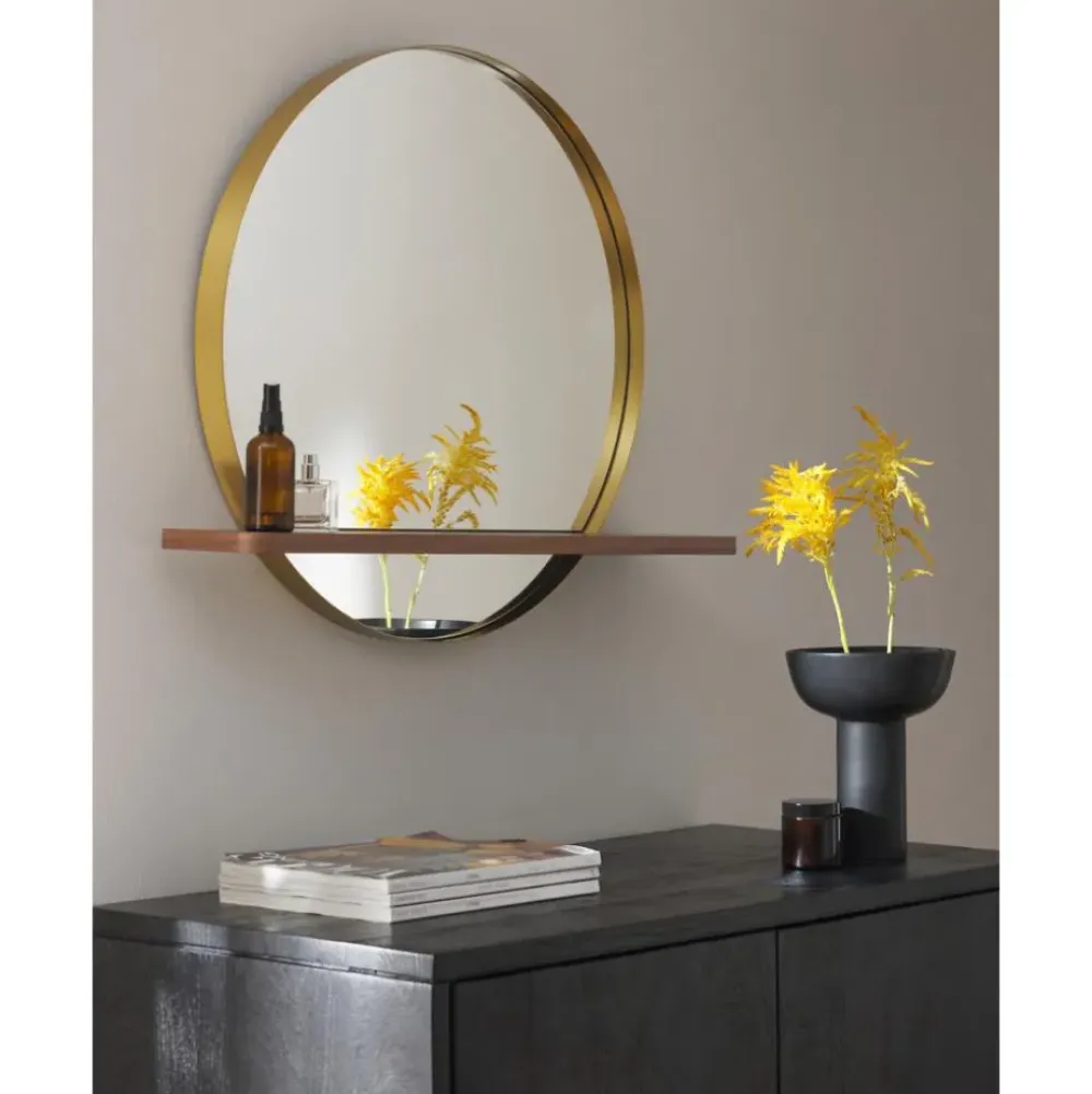 Clearance Espejo De Pared Redondo Con Estante De Madera Kenny Espejos De Pared