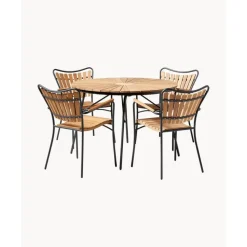 New Set De Comedor Para Exterior De Madera Teca Ellen, 5 Pzas. Muebles De Jardin