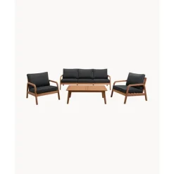Fashion Set Lounge Para Exterior De Madera De Eucalipto Bergen, 4 Pzas. Muebles De Jardin